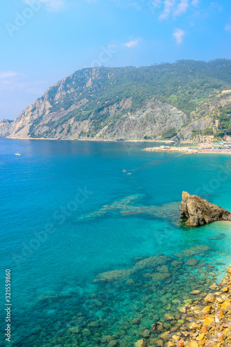 coastal landscape with blue sea and beautiful cliffs © karamysh