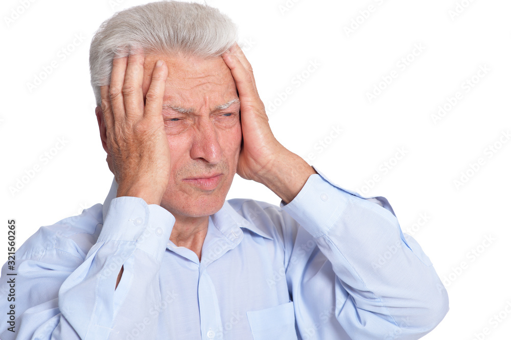 Portrait of sad senior man isolated on white background Portrait of sad senior man isolated on white background