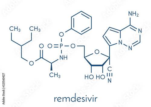 Remdesivir antiviral drug molecule. Skeletal formula.