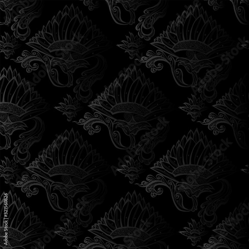 Gothic seamless pattern on a black background. Manually drawn plant elements. Vector 10 EPS.