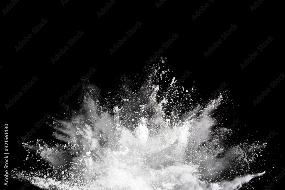 White powder explosion on black background. Colored cloud. Colorful dust explode. Paint Holi. White powder explosion on black background. Colored cloud. Colorful dust explode. Paint Holi.