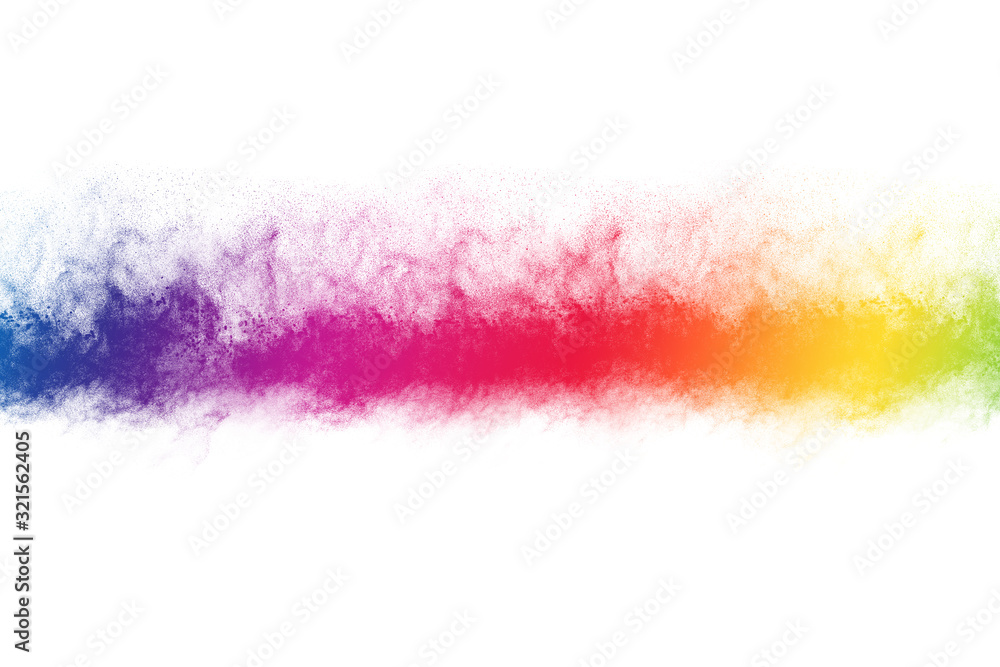 abstract powder splatted background. Colorful powder explosion on white background. Colored cloud. Colorful dust explode. Paint Holi.