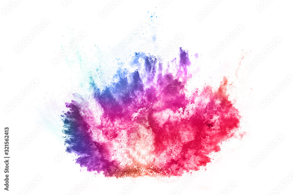 Obraz abstract powder splatted background. Colorful powder explosion on white background. Colored cloud. Colorful dust explode. Paint Holi.