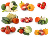 Different ripe delicious vegetables on a white background cabbage broccoli tomatoes bell peppers onions cucumbers garlic on a white background