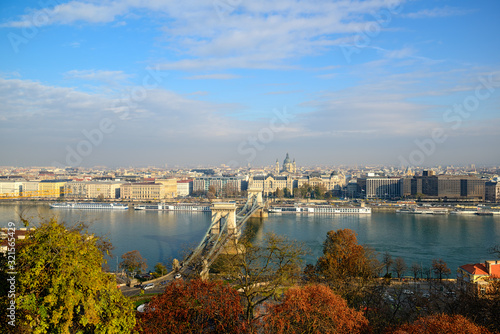 Beautiful Budapest Cityscape with Szechenyi Chain Bridge and Danube River. Budapest, Hungary