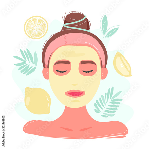 Woman with closed eyes in lemon facial mask 