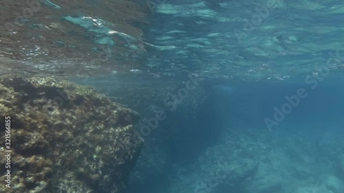 Wallpaper Mural Rocky sea bottom in sun rays. Underwater seascape. Camera moving forwards Torontodigital.ca