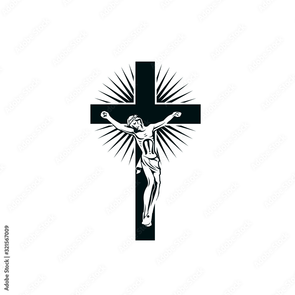 illustration with crucifixion of jesus on cross isolated on white ...