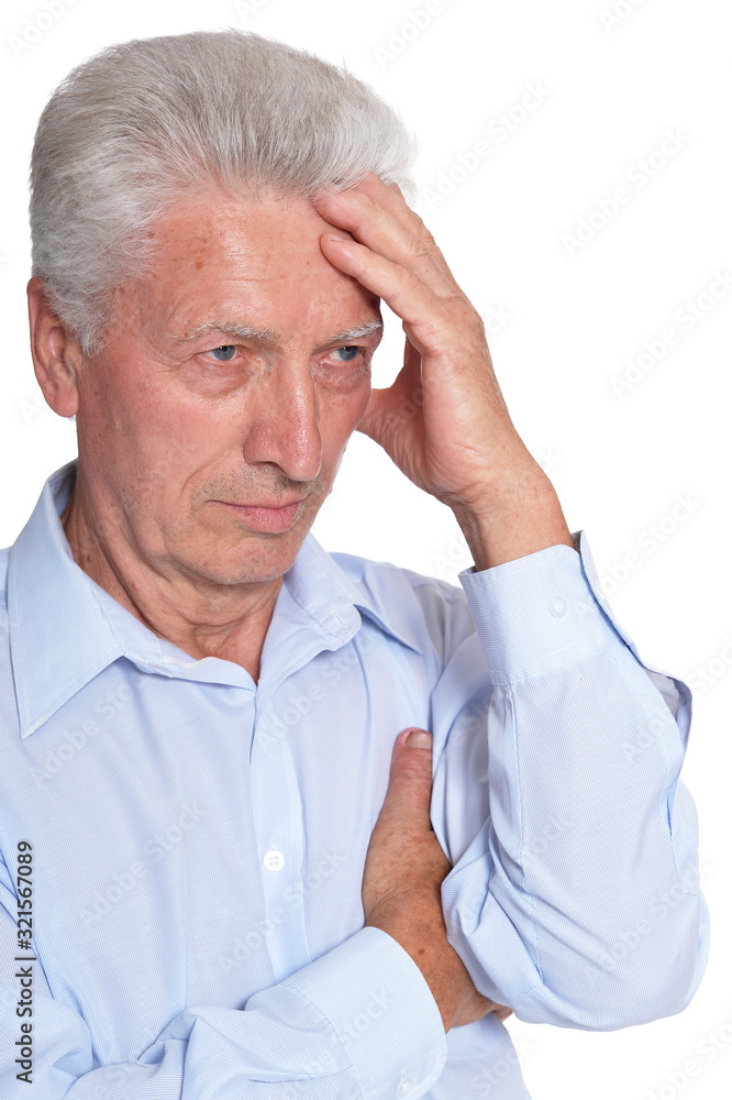 Portrait of sad senior man isolated on white background Portrait of sad senior man isolated on white background