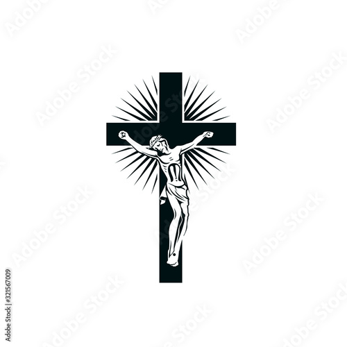 illustration with crucifixion of jesus on cross isolated on white background