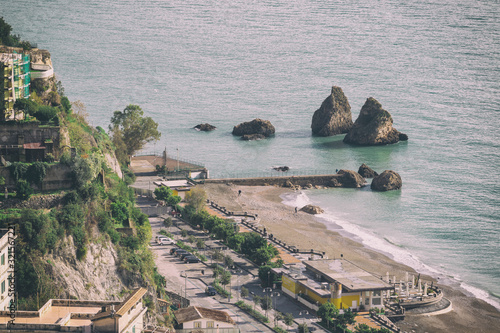 VIETRI SUL MARE, ITALY - November 20, 2019 Panoramic view of a coastal village during winter photo