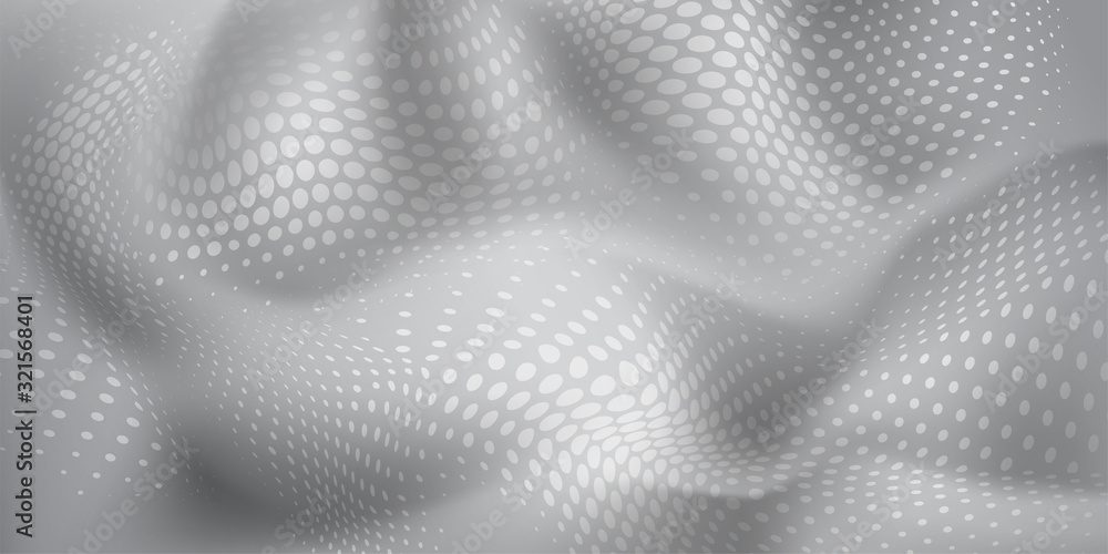 Abstract halftone background with wavy surface made of dots in white and gray colors Abstract halftone background with wavy surface made of dots in white and gray colors