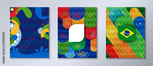 2024 Copa America Brazilian Summer game soccer competition Argentina Colombia Conmeball background World of Brazil flag abstract blue pattern brochure cover set. Camp, Sports, Championship