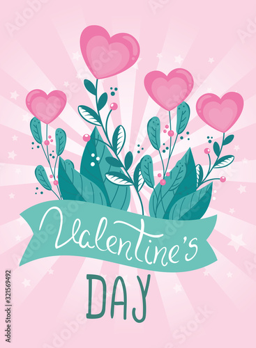 happy valentines day with flowers in shape heart vector illustration design