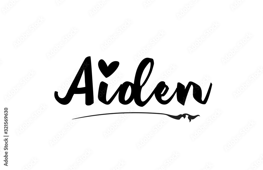 Aiden name text word with love heart hand written for logo typography design template