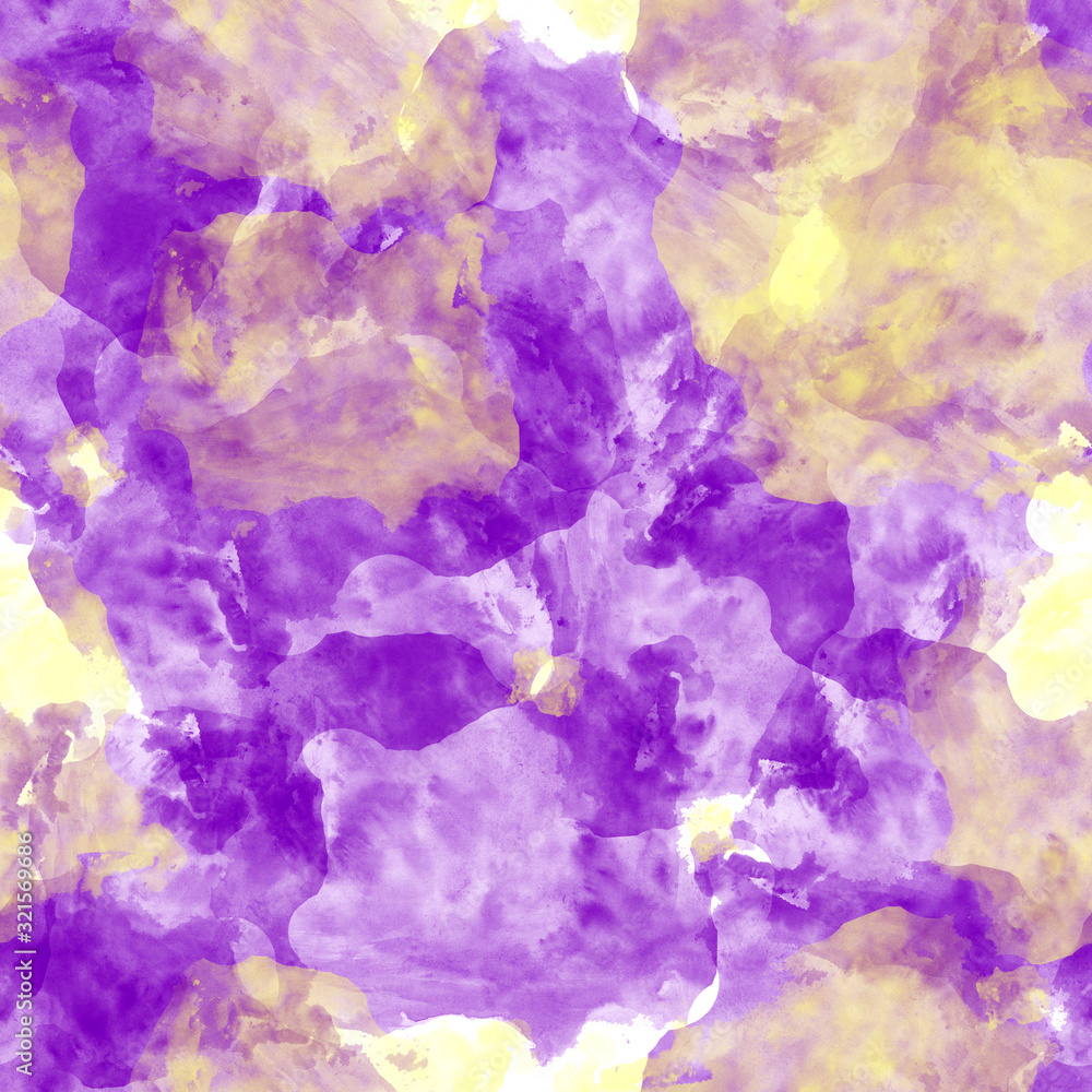 Seamless abstract pattern. Yellow and lilac watercolor spots on a white background. Drawn by hand. Seamless abstract pattern. Yellow and lilac watercolor spots on a white background. Drawn by hand.