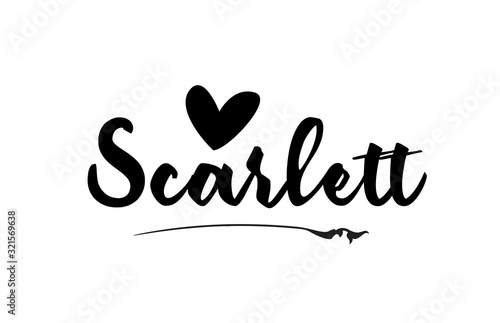 Scarlett name text word with love heart hand written for logo typography design template