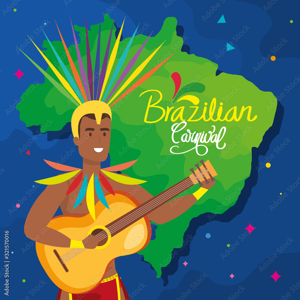 poster of brazilian carnival with dancer exotic male and decoration vector illustration design