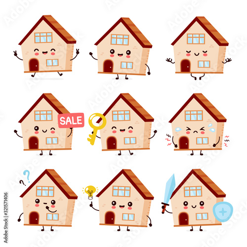 Cute happy smiling house set collection