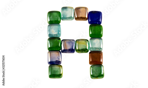 Isolated Font English or Latin Letter A made of glass decorative squares on white background