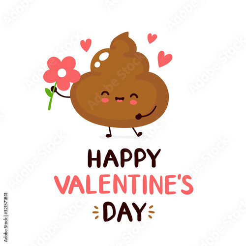 Cute happy smiling poop with flower character