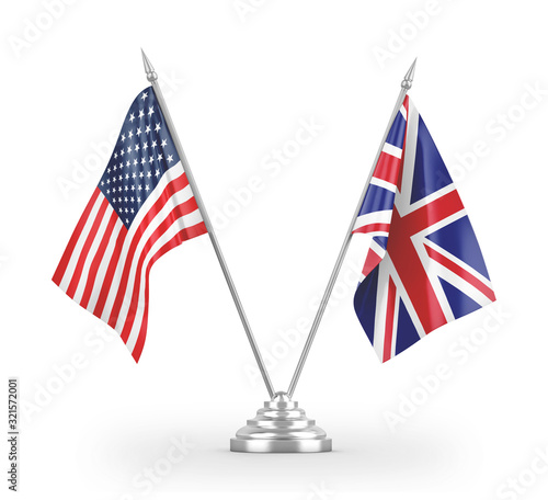 United Kingdom and United States table flags isolated on white 3D rendering