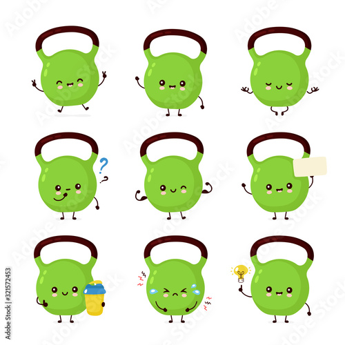 Cute smiling happy fitness kettlebell weight set