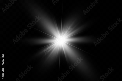 White glowing light explodes on a transparent background. with ray. Transparent shining sun, bright flash. The center of a bright flash
