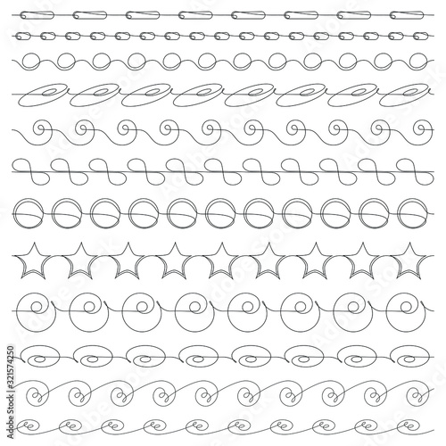 Set of dozen swirly calligraphy lines for decorative borders, brushes, text dividers.