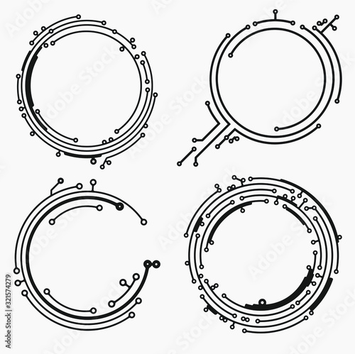 Set of four round frames in PCB-layout style for your text or design