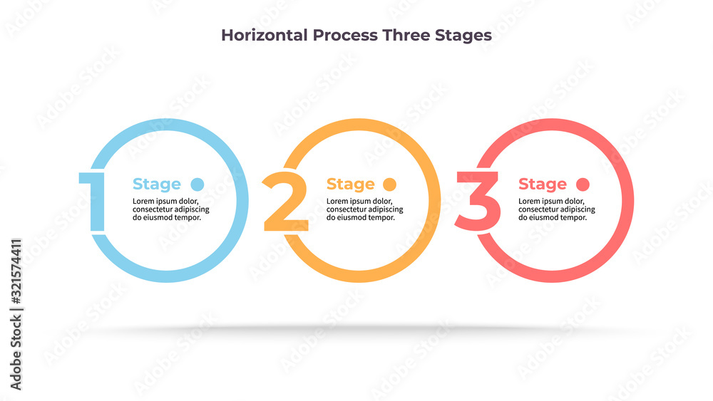 Fototapeta premium Business infographic template. Timeline with 3 steps, number options, circles. Vector chart.
