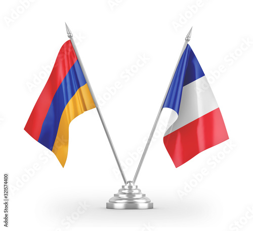 France and Armenia table flags isolated on white 3D rendering