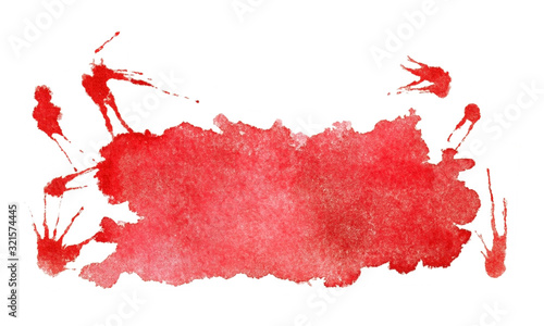 Red watercolor stain on rough paper. Isolated element on a white background.