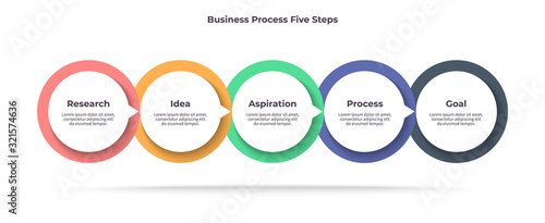 Business infographics. Timeline with 5 steps, options, circles. Vector template.