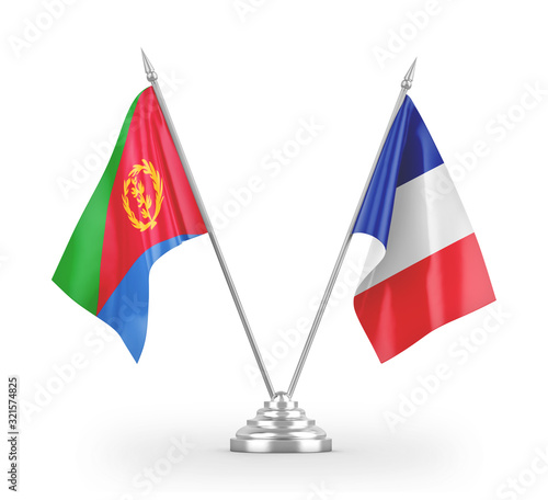 France and Eritrea table flags isolated on white 3D rendering