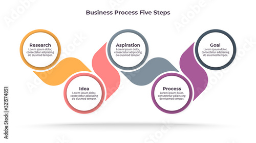 Business infographics. Timeline with 5 steps, options, circles. Vector template.