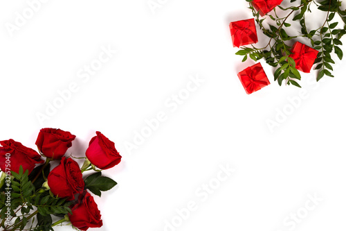 Red fresh roses  Traditional holiday gift.
