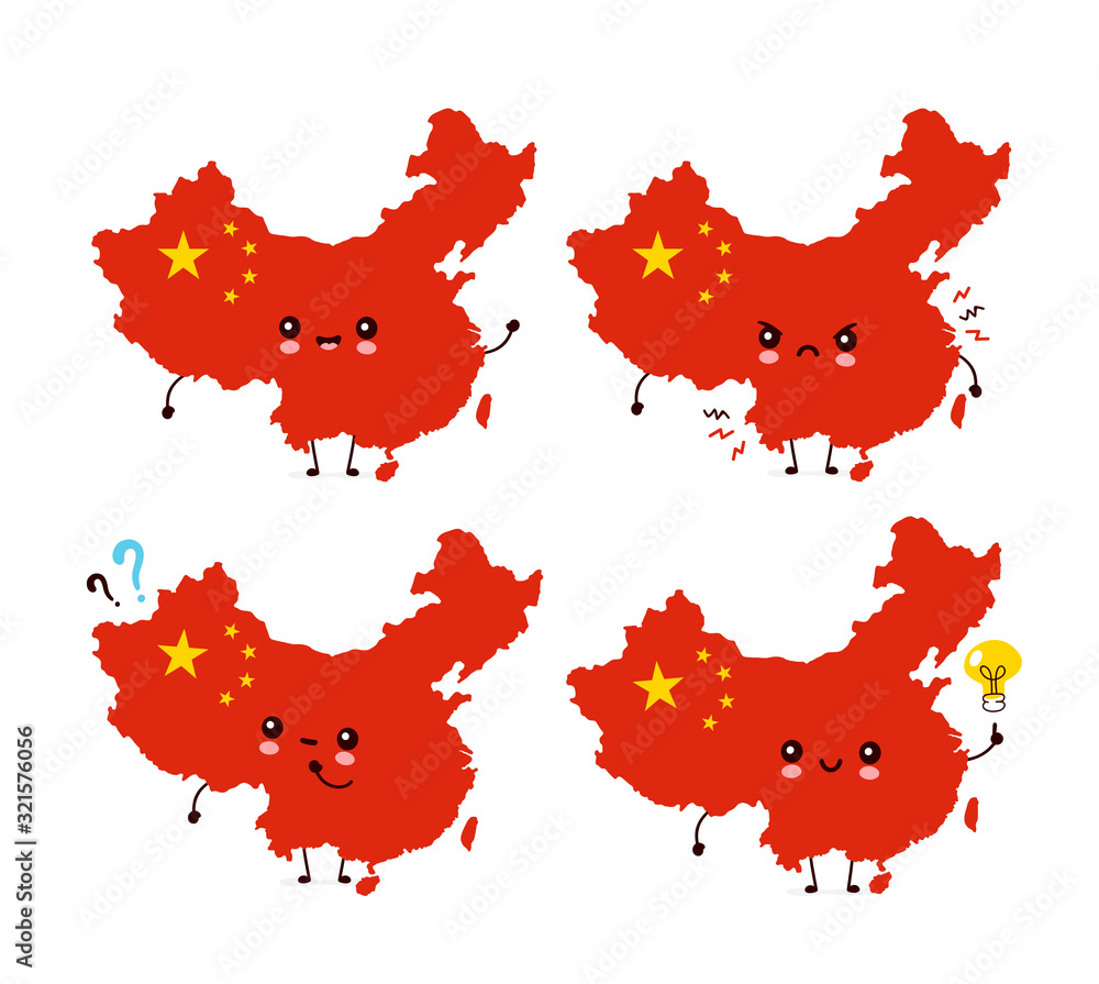 Cute funny happy China map and flag character Cute funny happy China map and flag character