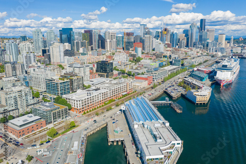 Aerial footage of the Belltown District in Seattle