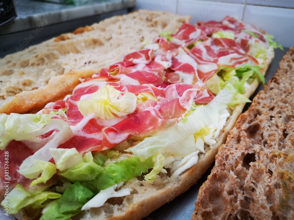 sandwich with ham and vegetables