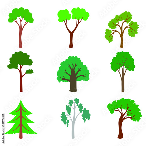 Vector illustrations of set of cartoon tree