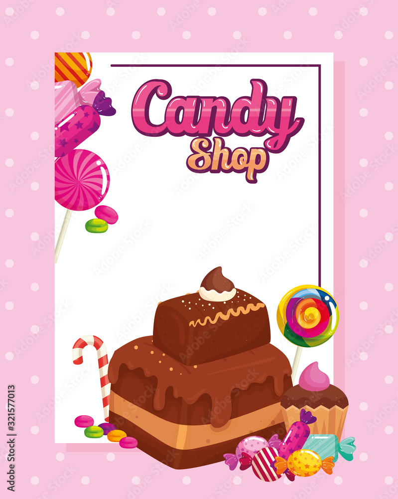 poster of candy shop with brownie and candies vector illustration design poster of candy shop with brownie and candies vector illustration design