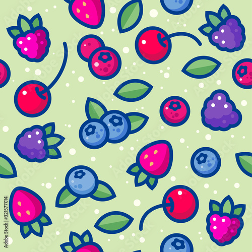 Seamless pattern with blackberry, blueberry, strawberry, raspberry. Pattern for textile or wrapping.