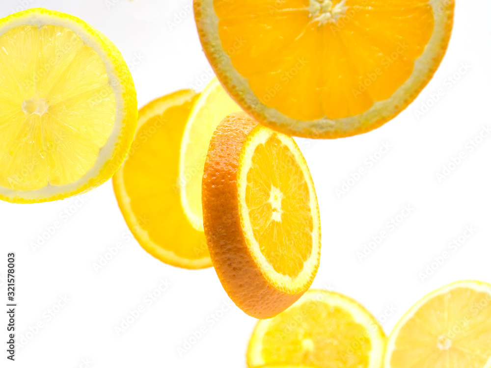 Set of ripe lemon and orange fruits isolated on white background. Set of ripe lemon and orange fruits isolated on white background.