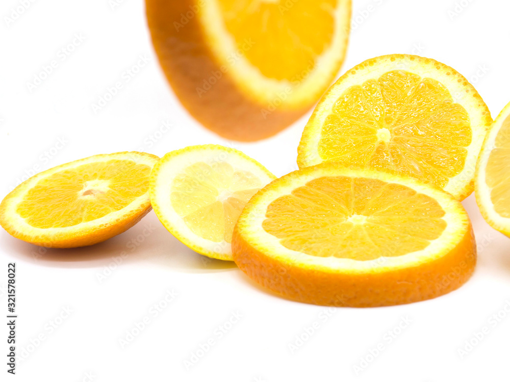 Set of ripe lemon and orange fruits isolated on white background. Set of ripe lemon and orange fruits isolated on white background.