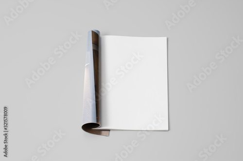 Mock-up magazine, newspaper or catalog on gray background. Blank page