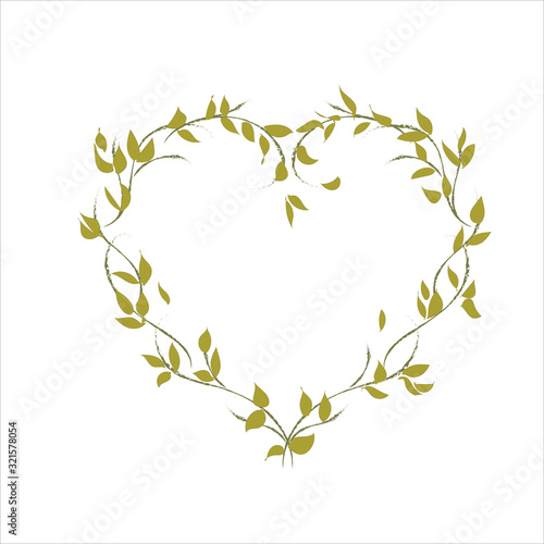 green heart made of branches with green leaves, symbol of a clean planet, ecology