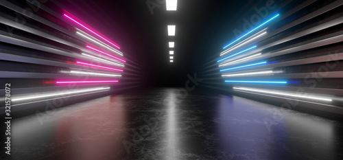 Beautiful composition of colored neon lights on a black background. 3d rendering image.