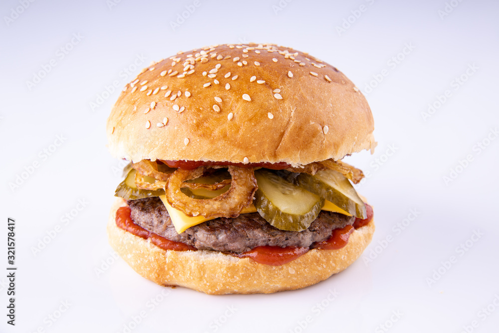 hamburger with marbled beef on a light background for the menu5