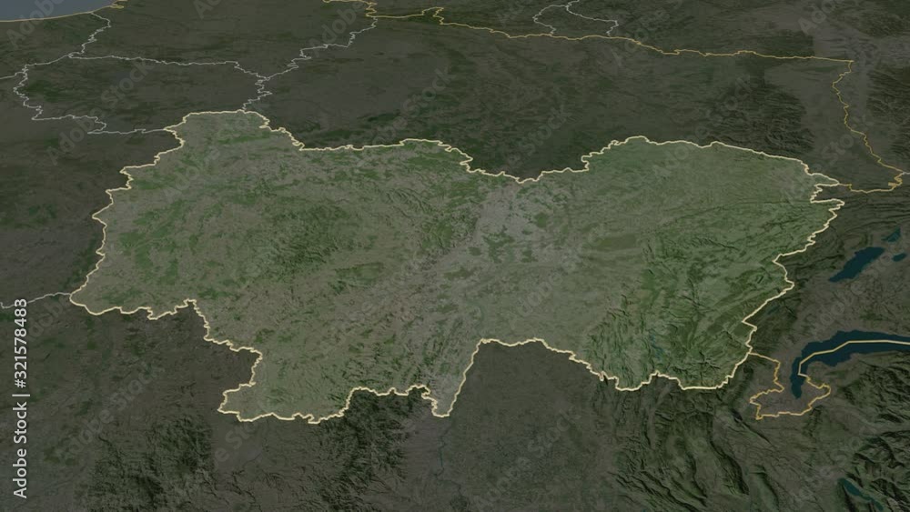 Bourgogne-Franche-Comté, region with its capital, zoomed and extruded on the satellite map of France in the conformal Stereographic projection. Animation 3D Bourgogne-Franche-Comté, region with its capital, zoomed and extruded on the satellite map of France in the conformal Stereographic projection. Animation 3D